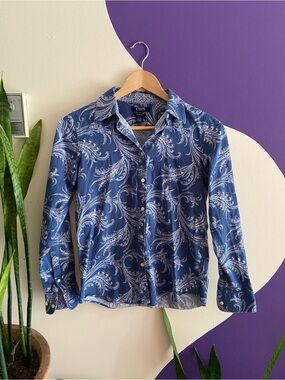 Chaps Blue Paisley Button-Up Shirt 100% Cotton - Women's Small